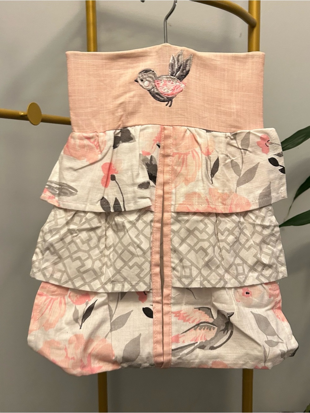 Levtex Pink and Cream Tiered Floral Sundress with Bird Embroidery hanger
